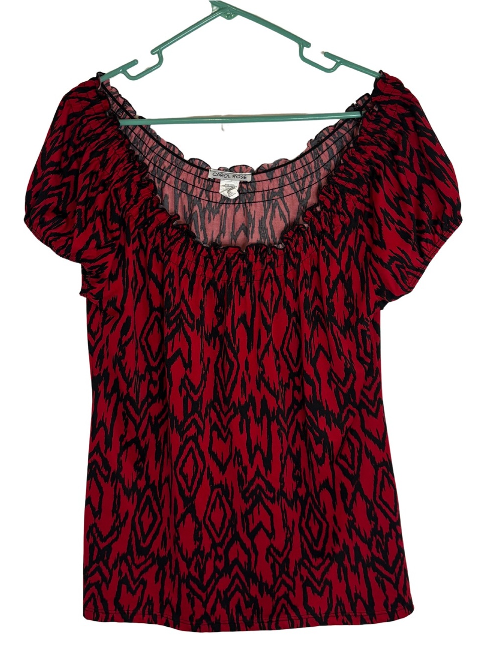 3/$20 Carol Rose Red and Black Off-Shoulder Short Sleeve Blouse
